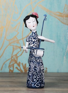 古典旗袍仕女小摆件房间客厅酒柜书房办公室软装饰品树脂工艺品