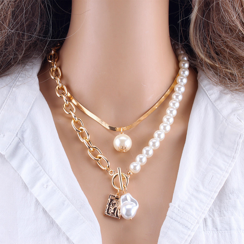 s aon Chain Peirl Necklwace For Women Baroque PearlhMetal - 图3
