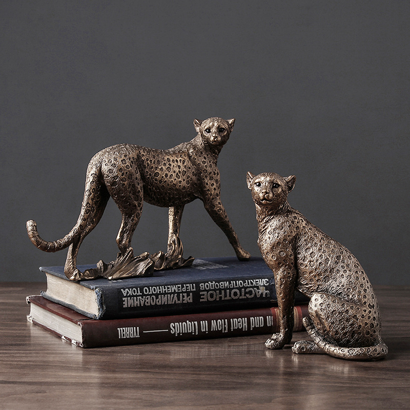 rMcun Leophard Resin Statue Home Scalpture Animal iodel D - 图0