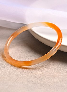 天然冰彩玛瑙玉髓手镯女蜜糖细条叮当镯甜美冰糖雪梨女款圆美人镯