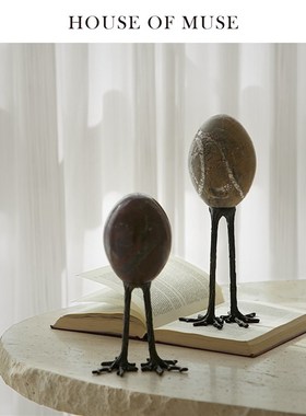 缪斯家 “富贵蛋”/天然洞石抽象艺术蛋形摆件桌面酒柜蛋仔装饰