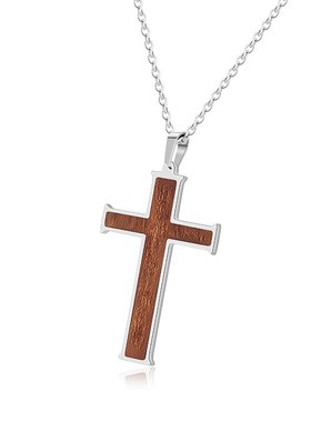 钛钢木制十字形项链个p性朋克复古潮流欧美跨境热卖小众高级感饰