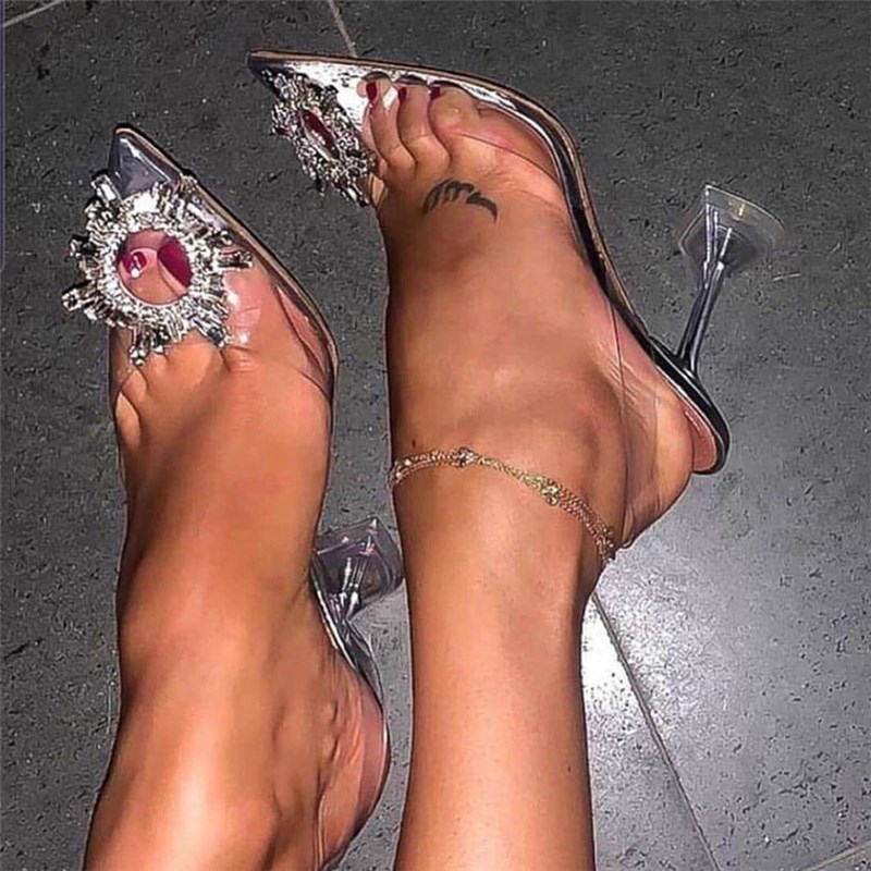 速发Luxury Women Pumps Transparent Sandals PVC Sexy High Hee-图2