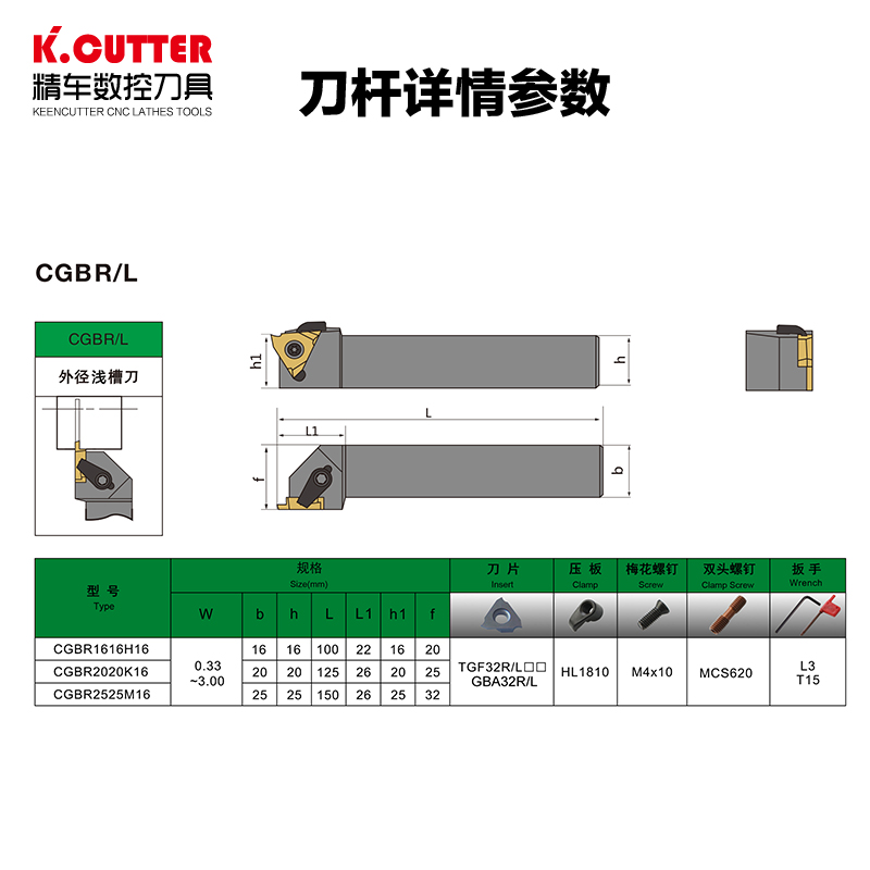 数控车刀浅槽刀杆CGBSL1616H16/R20F20K16卡簧车床切槽割槽TGF32R - 图0