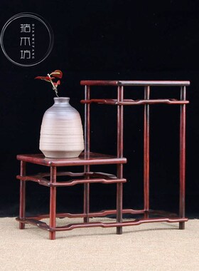红酸枝高低明式博古架 木雕工艺品展示架多宝格花盆.景花架底座
