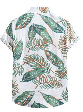 现货Summer Mens Linnen Shirts Ethnic Printing Beach Short Sl