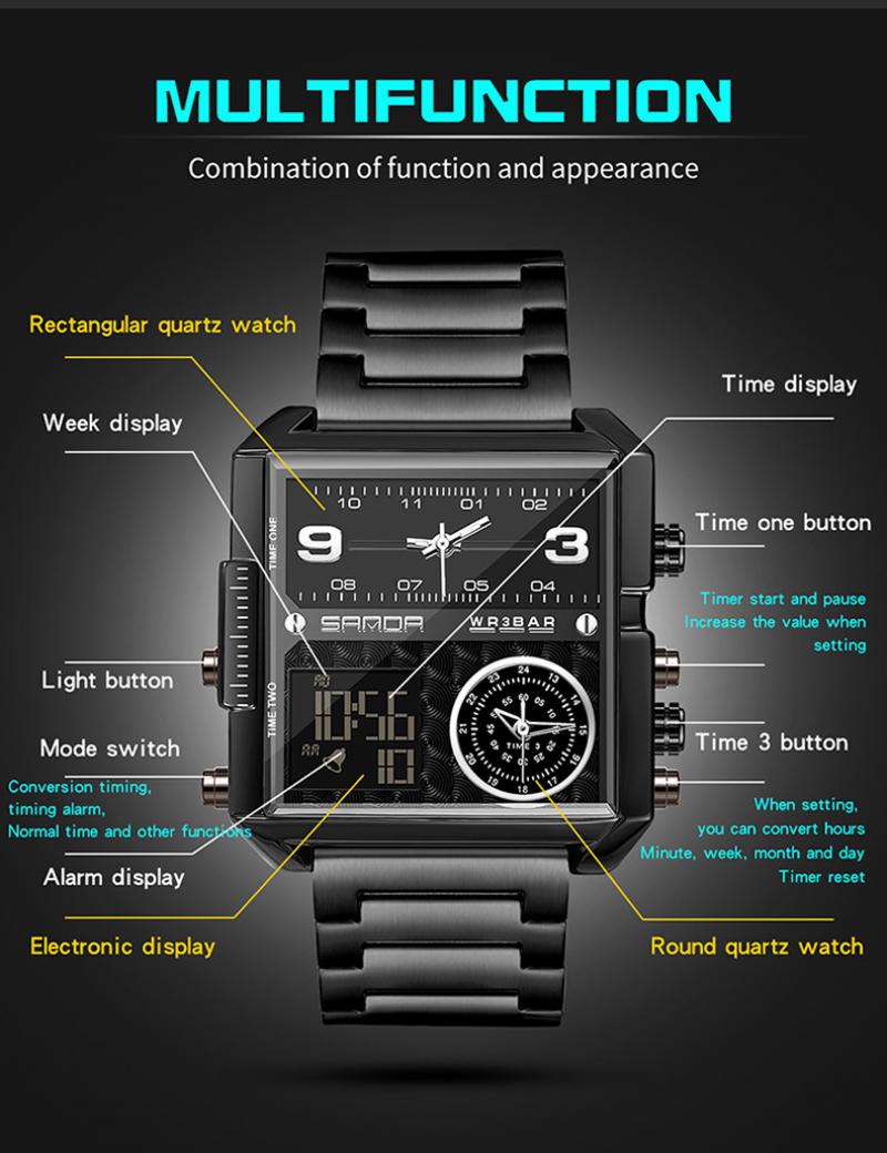 推荐Square S 6023 Casual ersonality usiness en's Watch Fashi - 图0