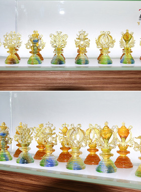 琉璃八吉祥摆件吉祥八宝七彩佛具家居佛堂装饰家居供具密宗法器