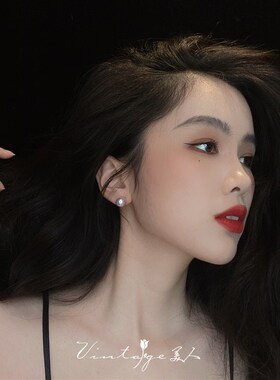 现货「淡紫色珍珠」复古法式w优雅小众百搭简约高级感强光珍珠耳