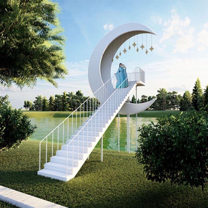 新品网红天梯拍照场景道具打卡爱心摆件造型不锈钢相框云梯云端楼,淘宝优惠券,粉丝福利购,淘宝优惠卷