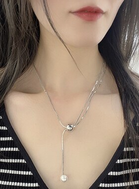 圆球吊坠蛇骨链休闲nins风秋冬项链高级感饰品毛衣链长款百度