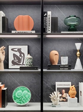 现代创意家居简约软样板房摆件装饰品挂画陶瓷书房酒柜子组合摆设