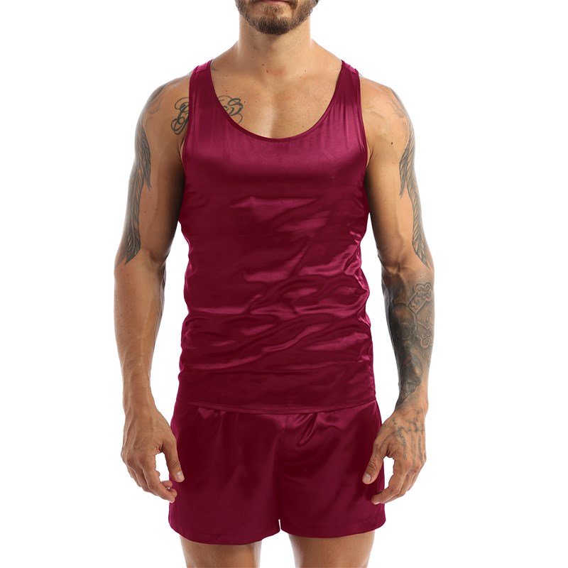 速发Satin Pajamas Set Nightwear Sleeveless Tank Top 休闲睡衣 - 图2