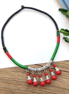 手工复古民族风i刺绣流苏短款项圈女百搭个性铃铛颈链演出表演项