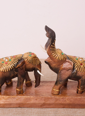 大象摆件一对招财镇宅家居饰品z笔筒实木质客厅办公室桌面开业礼