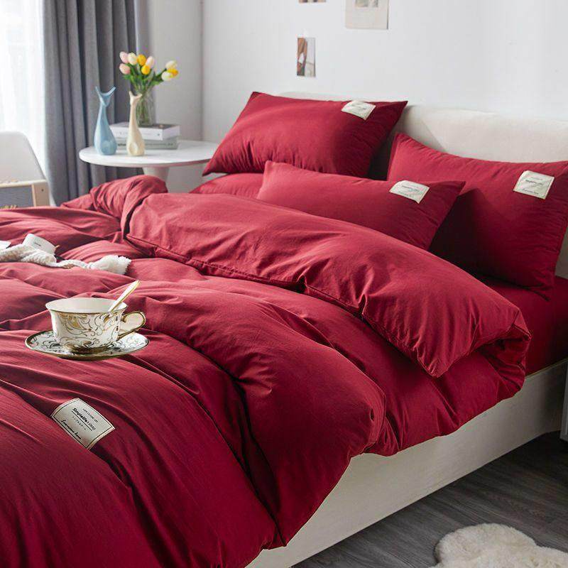 速发四件套红色纯色被套单件水洗棉被罩亲肤学生宿舍床上三件套单,淘宝优惠券,粉丝福利购,淘宝优惠卷