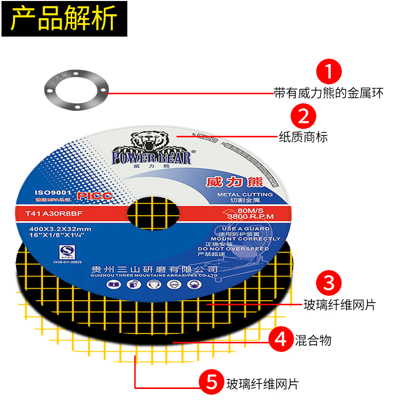 威力熊100*6*16磨光片角磨片抛光片砂轮片磨光机切割角磨机打磨片 - 图1