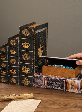 欧式仿真书木质家居摆件书本书盒桌面收纳盒复古轻奢假书装饰道具
