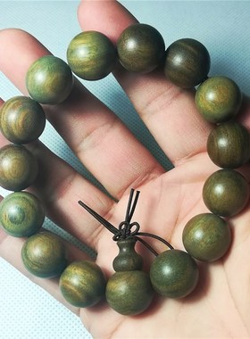 天然新款民族风绿檀香味佛珠男士手链手珠子檀木念珠手镯木制手串