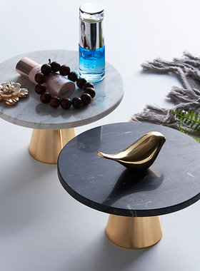 北欧大理石高脚托盘玻璃罩展示架面D包甜品蛋糕美食西餐厅装饰摆