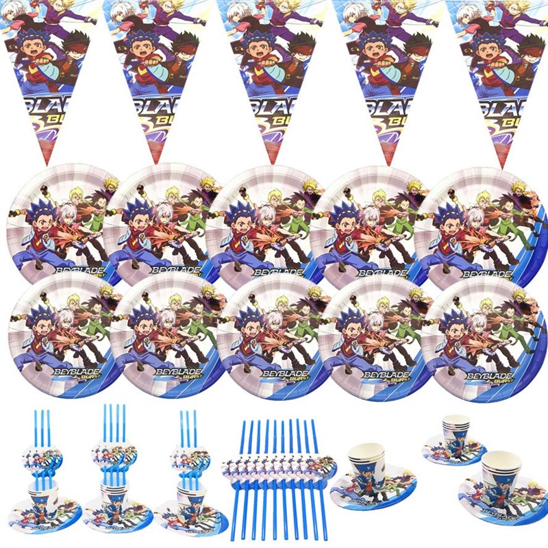 Beyblade Party Tableware Sets Paper Cups Plate Cartoon Happ - 图0