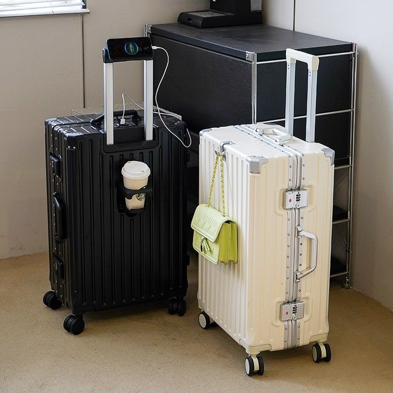 多功能行李箱水杯架拉杆箱充电铝框行李箱静音万向轮男女学生皮箱,淘宝优惠券,粉丝福利购,淘宝优惠卷