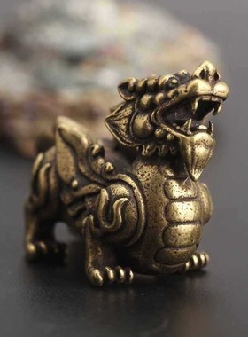 纯铜茶宠麒麟貔貅摆件帝钱貔貅扣m茶盘摆设风水摆件汽车室内摆设K