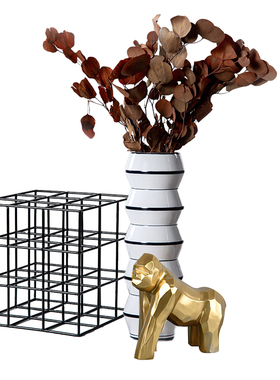 极简北欧黑白条纹几何插花瓶摆件现代样板间M家居客厅玄关花器摆