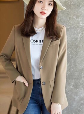 西装外套女2023春秋新款韩版宽松百搭学K生中长款上衣休闲小西服