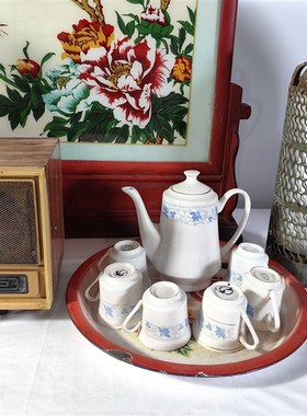 民俗怀旧老物件插屏收音机客厅摆件老旧茶壶茶碗影视道具摆件