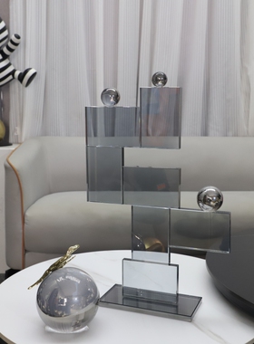 现代简约几何水晶方块摆件客厅卧室玄关酒店样板房软装家居装饰品
