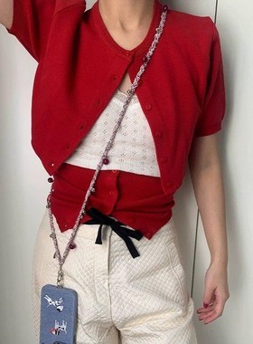 柔软供应《莓果银球》编织混线串珠手机挂绳手机链斜挎小众男女