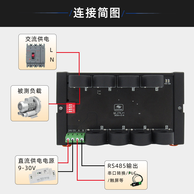 8变交流电流路送检测模块0-50A隔b485mod离us通讯电Y流采集互感器 - 图2