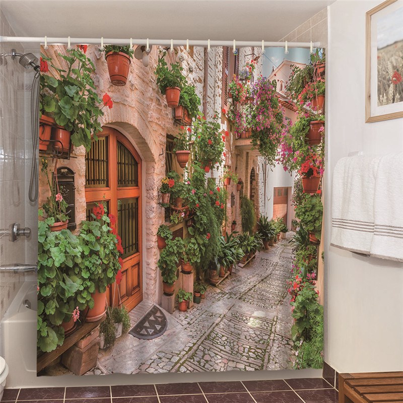 Garden Flower Printing Bathroom Set With Shower Curtains Wat-图1