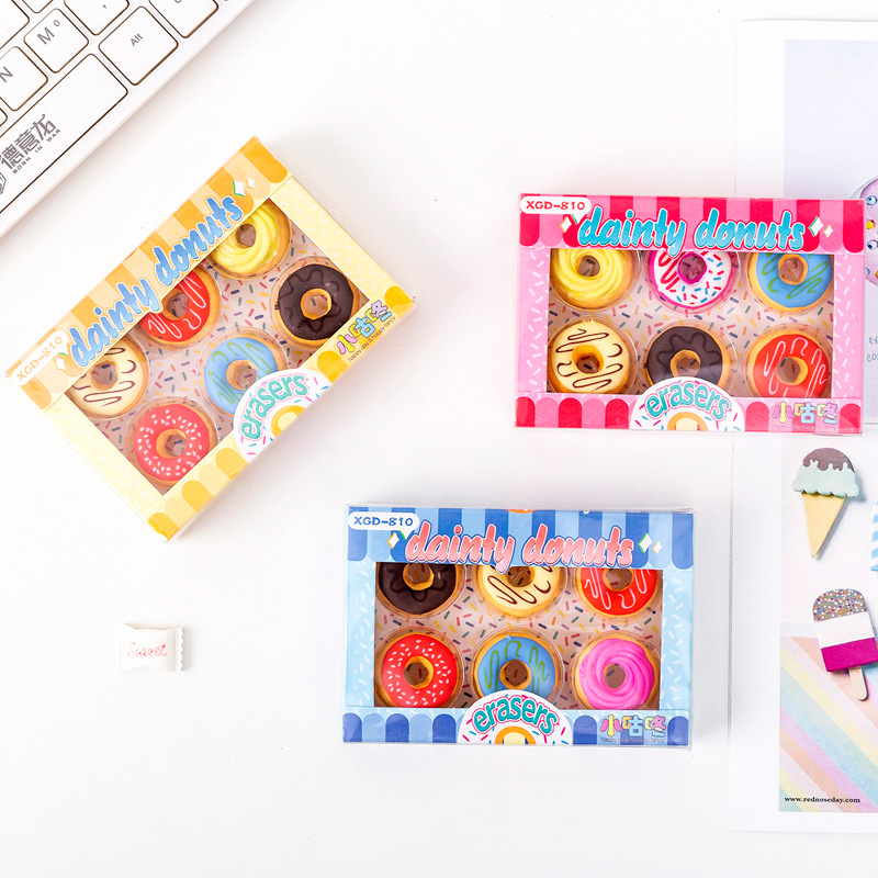 推荐6 pcs/pack Candy Doughnuts Eraser Rubber Eraser Primary - 图0