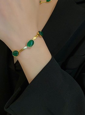 韩版气质祖母绿宝石刀片链钛钢项链D女ins潮时尚设计感网红锁骨链