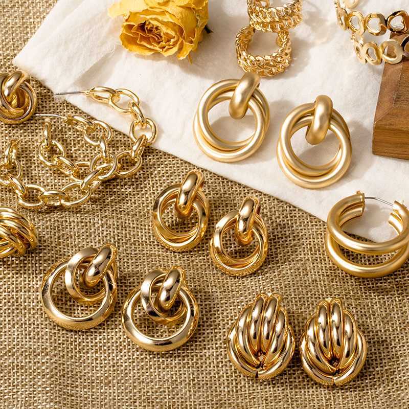 推荐LOVR New Bohemian Gold Color Earrings Faion Gold Big Hoo-图1