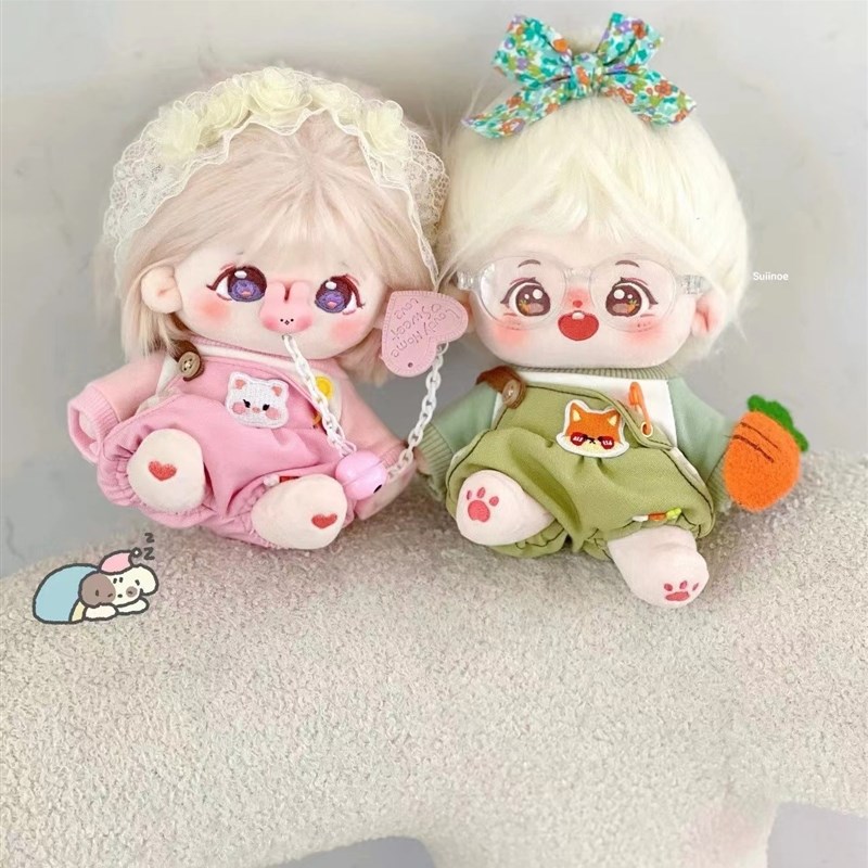 20cm娃衣现货无属性棉花娃娃公仔衣服背带裤子套装拼色卫衣替换装 - 图2