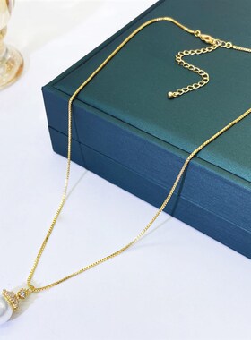 轻奢小众铜镶锆石项链国产施家珍珠吊坠锁骨链Q高级感颈链真金电