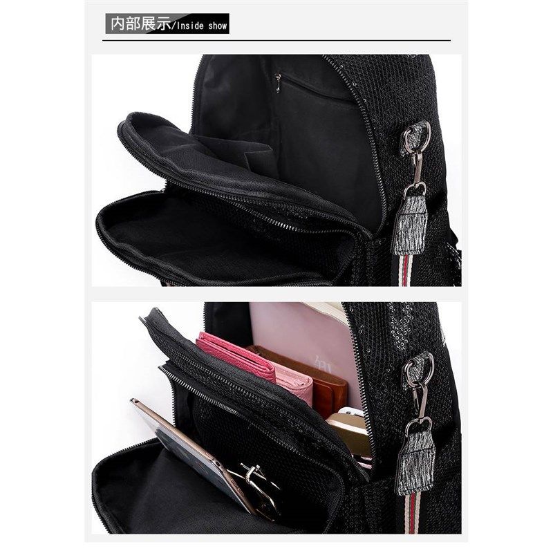 双肩包女韩版2023新款百搭休闲旅行背包时尚亮片牛津布背挎两用包,淘宝优惠券,粉丝福利购,淘宝优惠卷