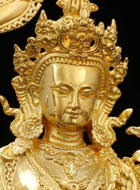 小佛像工艺摆件铜制全鎏金文殊迷你口袋佛家用桌面摆放工艺品2寸