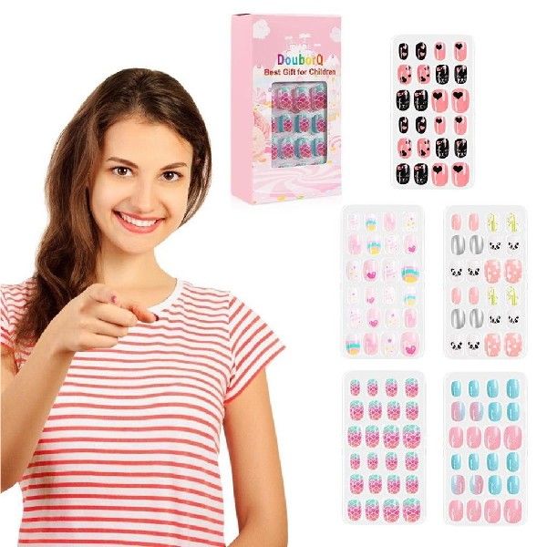 推荐120Pcs Candy Child Nail Tips Kids False Nail Girls Carto