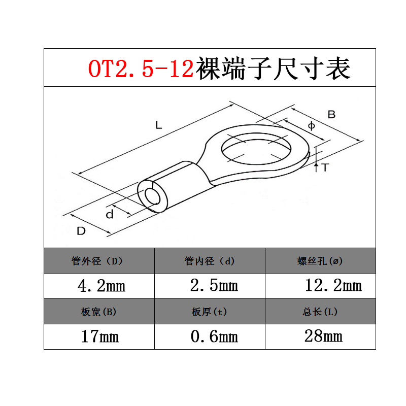 OT2.5-12/14/16/18/20冷压接线端子圆形裸端头线鼻子镀银黄铜线耳 - 图1