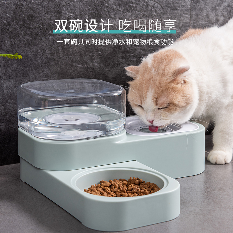 新款猫碗双碗保护颈椎自动饮水猫食盆A粮碗狗碗防打翻猫盘饭碗猫 - 图0