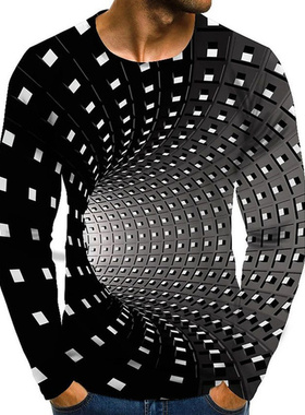 热销2021 Men's Optical Illusion Graphic Plus Size T-Shirt Pr