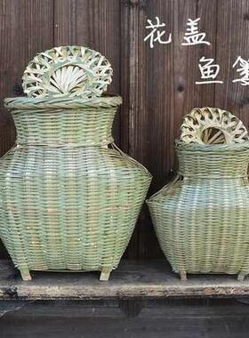 现货竹编制品工艺品背篓农用采摘茶叶藤H编竹篓子鱼笼装鱼黄鳝篓
