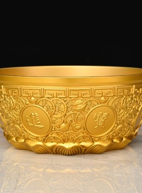纯铜聚宝盆摆件黄铜存钱罐店铺客厅家用全铜实心铜盆铜缸大号铜器