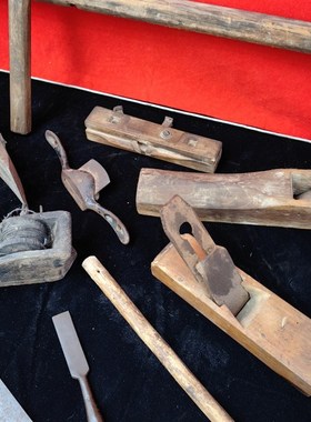 民俗怀旧老木工工具木匠用具旧手工锯老墨斗木刨子收藏摆件老物件