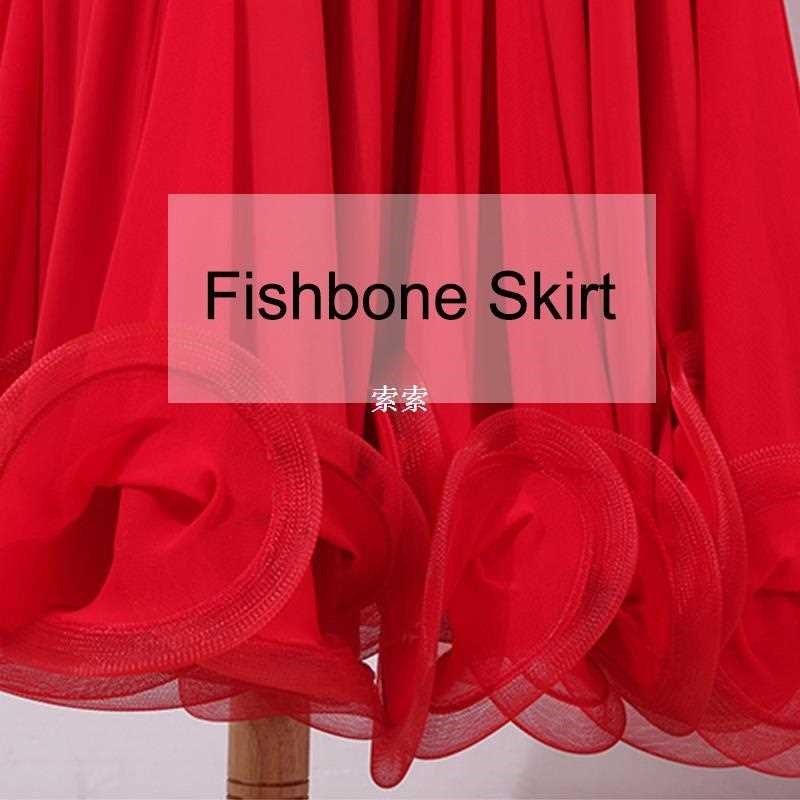 Red/ Black Ballroom Skirt wIce Silk Fishbone Ballroom Waltz - 图2