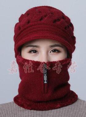 高档中老年人帽子女冬天户外帽秋冬季防寒加绒保S暖毛线帽紫色(无